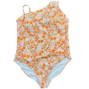 Kona Sol One Shoulder Floral Orange One Piece Swimsuit Women’s 22 Beach Vacation